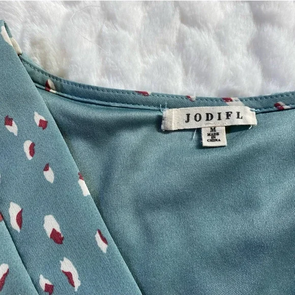 Mint Green Printed V-Neck Bubble long sleeve blouse - Picture 9 of 16